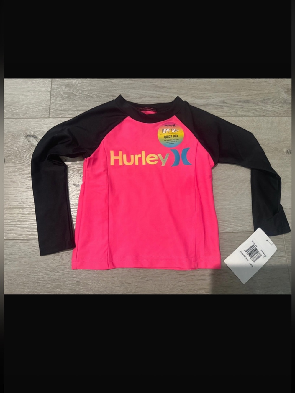 Hurley Toddler Girls Long Sleeve Rash Guard 2T Hyper Pink UPF 50+